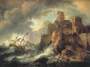 BACKHUYSEN, Ludolf Shipwreck by the Coastal Cliffs oil on canvas